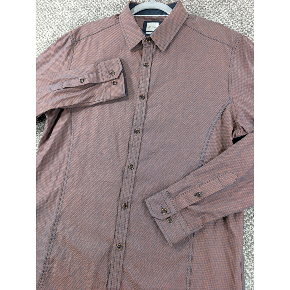 JB Holt Athletic Fit Button Down Shirt Mens Med Rust Blue Geometric Print Cotton